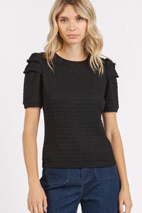 Mittoshop Textured Round Neck Short Sleeve Blouse