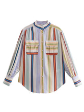 Load image into Gallery viewer, ClaudiaG Striped Lantern Sleeve Shirt

