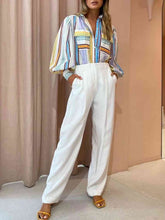 Load image into Gallery viewer, ClaudiaG Striped Lantern Sleeve Shirt

