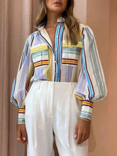 Load image into Gallery viewer, ClaudiaG Striped Lantern Sleeve Shirt
