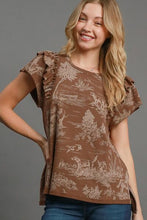 Load image into Gallery viewer, Umgee Ruffled Landscape Print Short Sleeve French Terry Top

