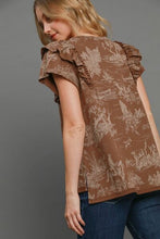 Load image into Gallery viewer, Umgee Ruffled Landscape Print Short Sleeve French Terry Top
