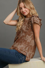 Load image into Gallery viewer, Umgee Ruffled Landscape Print Short Sleeve French Terry Top
