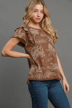 Load image into Gallery viewer, Umgee Ruffled Landscape Print Short Sleeve French Terry Top
