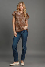 Load image into Gallery viewer, Umgee Ruffled Landscape Print Short Sleeve French Terry Top
