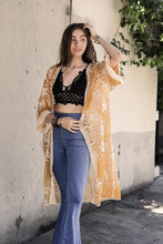 Load image into Gallery viewer, Contrast Mesh Cotton Lace Kimono Gold
