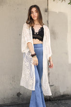 Load image into Gallery viewer, Contrast Mesh Cotton Lace Kimono Ivory
