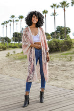 Load image into Gallery viewer, Contrast Mesh Cotton Lace Kimono Rose
