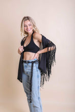 Load image into Gallery viewer, Crochet Medallion Tassel Kimono Ponchos Black
