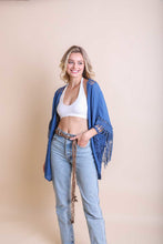 Load image into Gallery viewer, Crochet Medallion Tassel Kimono Ponchos Denim Blue
