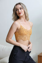 Load image into Gallery viewer, Crochet Overlay Longline Bralette Small / Mustard

