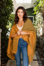 Load image into Gallery viewer, Dual-Toned Striped Wrap with Arm Openings Ponchos One Size /
