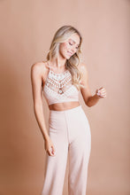 Load image into Gallery viewer, Elegant blush crochet lace high neck bralette plus size fit.
