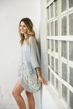 Load image into Gallery viewer, Elegant floral stitch smoke kimono with a one-size-fits-most design.
