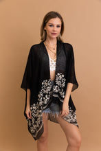 Load image into Gallery viewer, Enchanted Black Bloom embroidered kimono with lightweight floral design.
