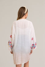 Load image into Gallery viewer, Ethereal anemone white kimono with detailed floral embroidery.
