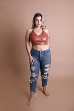 Load image into Gallery viewer, Faux Leather Longline Bralette XL / Cognac
