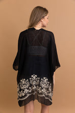 Load image into Gallery viewer, Floral embroidery black kimono for layering and style.

