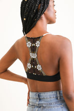 Load image into Gallery viewer, Floral lattice black bralette made with soft stretchy nylon spandex.

