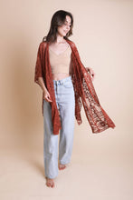 Load image into Gallery viewer, Floral Mandala Mesh Kimono Ponchos Rust
