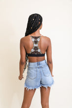 Load image into Gallery viewer, Floral pattern lattice black bralette with feminine lightweight fit.
