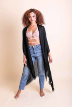 Load image into Gallery viewer, Frayed Trim Kimono Ponchos Black
