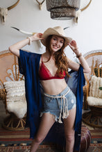 Load image into Gallery viewer, Frayed Trim Kimono Ponchos Blue Depths
