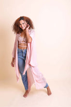 Load image into Gallery viewer, Frayed Trim Kimono Ponchos Blush
