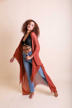 Load image into Gallery viewer, Frayed Trim Kimono Ponchos Brick
