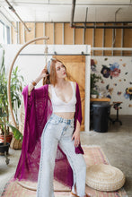 Load image into Gallery viewer, Frayed Trim Kimono Ponchos Magenta
