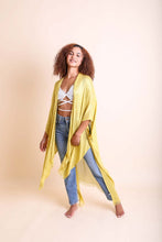 Load image into Gallery viewer, Frayed Trim Kimono Ponchos Mustard
