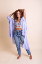 Load image into Gallery viewer, Frayed Trim Kimono Ponchos Periwinkle
