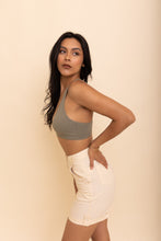 Load image into Gallery viewer, Front lace seamless racerback sage bralette with lightweight style.
