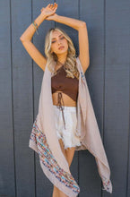 Load image into Gallery viewer, Geometric Embroidered Sleeveless Kimono Beige
