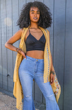 Load image into Gallery viewer, Geometric Embroidered Sleeveless Kimono Mustard
