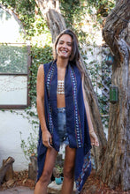 Load image into Gallery viewer, Geometric Embroidered Sleeveless Kimono Navy
