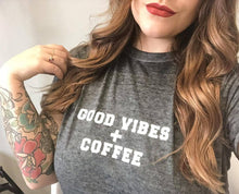 Load image into Gallery viewer, Good Vibes + Coffee - Boyfriend Tee
