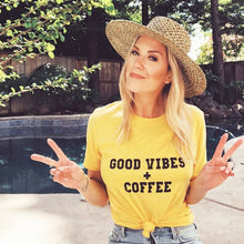 Load image into Gallery viewer, Good Vibes + Coffee - Boyfriend Tee
