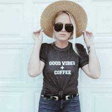 Load image into Gallery viewer, Good Vibes + Coffee - Boyfriend Tee

