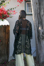 Load image into Gallery viewer, Intricate black floral knit pattern kimono for all seasons.
