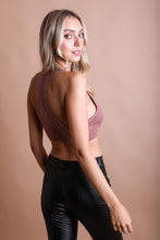 Load image into Gallery viewer, Lacey seamless rose bralette with stretchy racerback, perfect for layering.

