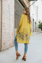 Load image into Gallery viewer, Lightweight and stylish floral mustard kimono cardigan with timeless look.
