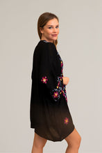 Load image into Gallery viewer, Lightweight floral embroidered black kimono for casual and formal wear.
