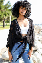 Load image into Gallery viewer, Magnolia Lace Tie Front Cover Up Wrap Black
