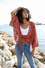 Load image into Gallery viewer, Magnolia Lace Tie Front Cover Up Wrap Rust
