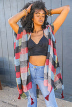 Load image into Gallery viewer, Multi-color Buffalo Checkered Kimono Red/Blue/Black
