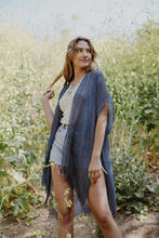 Load image into Gallery viewer, Pencil Stripe Lurex Trim Kimono Kimonos Blue

