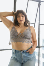 Load image into Gallery viewer, Plus Crochet Lace Longline Bralette Gray

