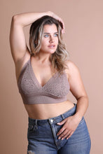 Load image into Gallery viewer, Plus size lace mocha brami top with loop waistband for layering.
