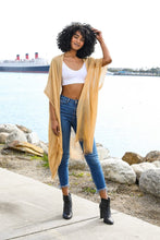 Load image into Gallery viewer, Sequin Border Frayed Kimono Gold
